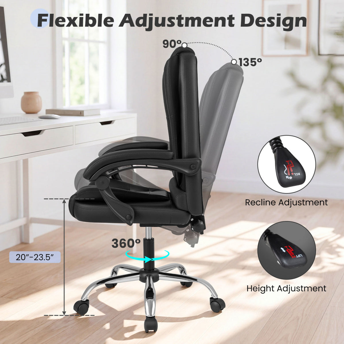 Big High Back Executive Chair with Linkage Armrests and Leather Padded Seat for Office-Black
