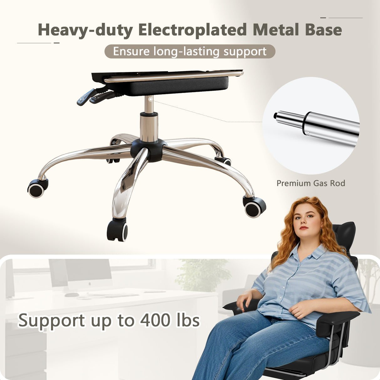 Big and Tall Executive Office Desk Chair with Footrest-Black