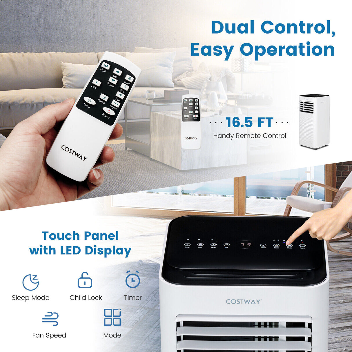 10000 BTU 4-in-1 Portable Air Conditioner with Dehumidifier and Sleep Mode-Black