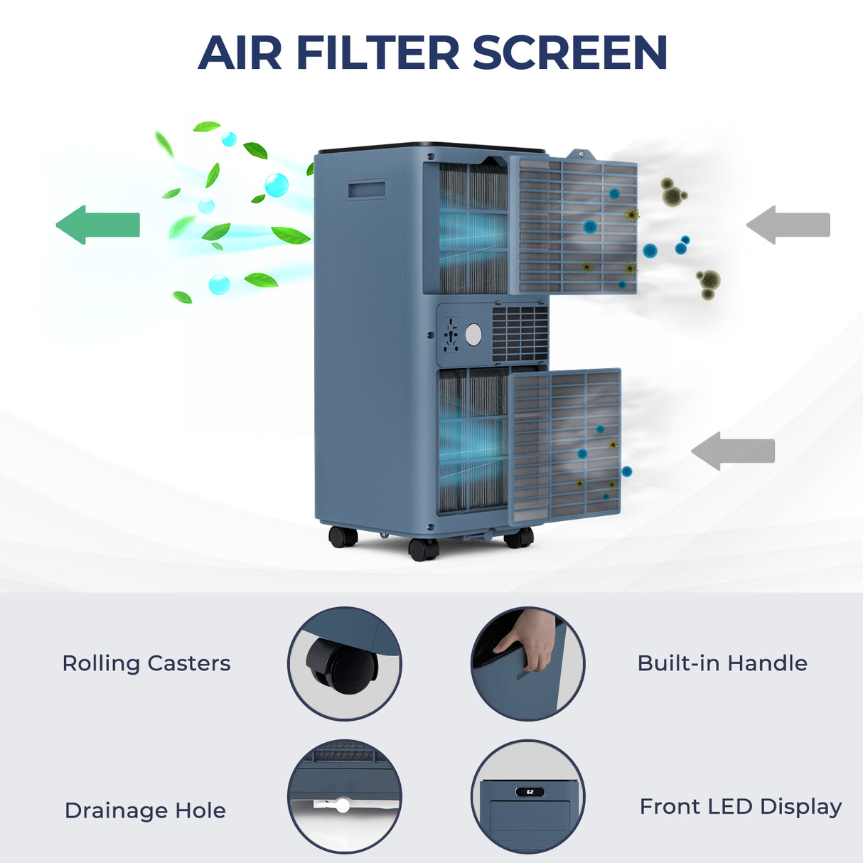 10000 BTU 4-in-1 Portable Air Conditioner with Dehumidifier and Fan Mode-Dark Blue