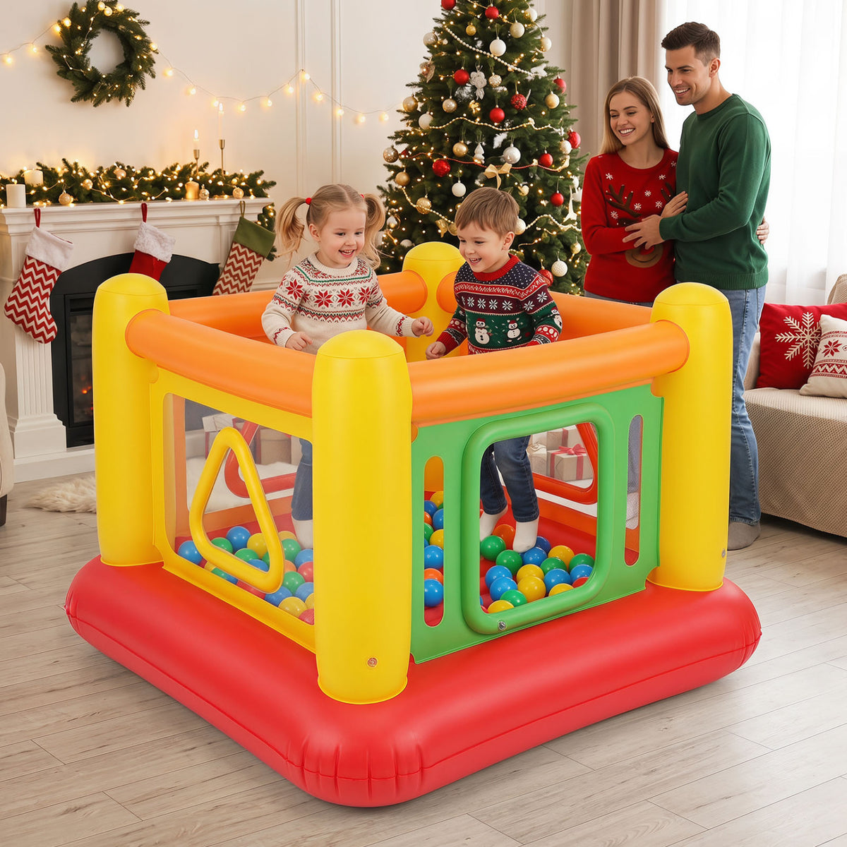 Blow Up Jumping House for Kids with Transparent Side Walls-Red
