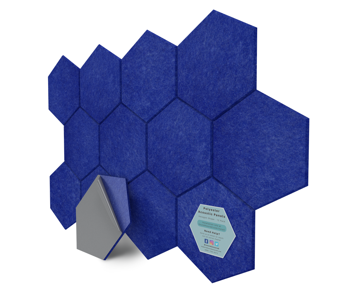 Hexagon Polyester Acoustic Panels - 12 Pack | Eco-Friendly Sound Absorption | Easy Peel & Stick Installation