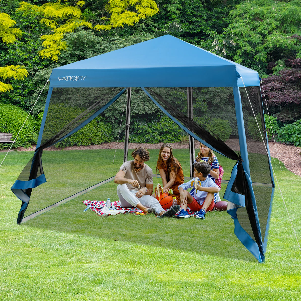 10 x 10 Feet Pop Up Canopy with with Mesh Sidewalls and Roller Bag-Blue by DirectDeals