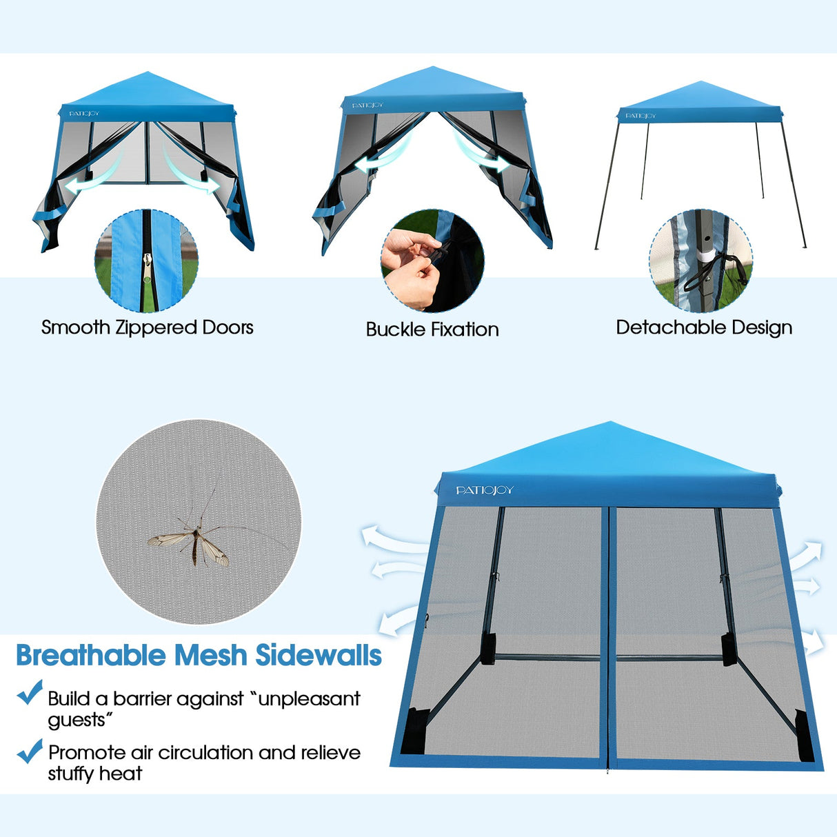 10 x 10 Feet Pop Up Canopy with with Mesh Sidewalls and Roller Bag-Blue by DirectDeals