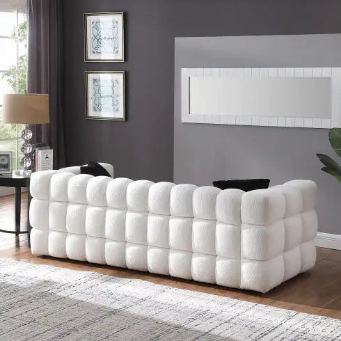 84.3 Length ,35.83 Deepth ,human Body Structure For USA People, Marshmallow Sofa,boucle Sofa ,White Color,3 Seater