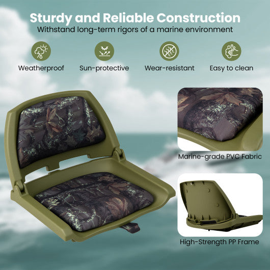 Boat Seat Folding Low Back Boat Chair with Marine-Grade PVC-Green