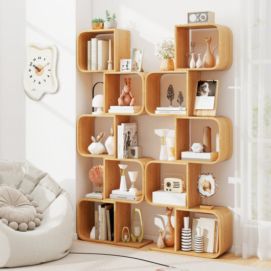 5-Tier S-Shaped Bookcase with 5 Open Cubes for Living Room-Natural