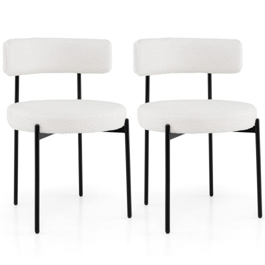 Boucle Dining Chair with Curved Backrest and Metal Legs Set of 2-White