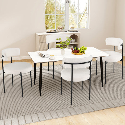 Boucle Dining Chair with Curved Backrest and Metal Legs Set of 2-White