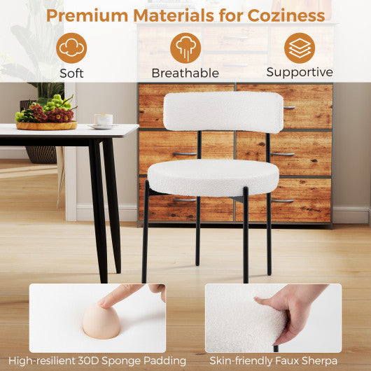 Boucle Dining Chair with Curved Backrest and Metal Legs Set of 2-White