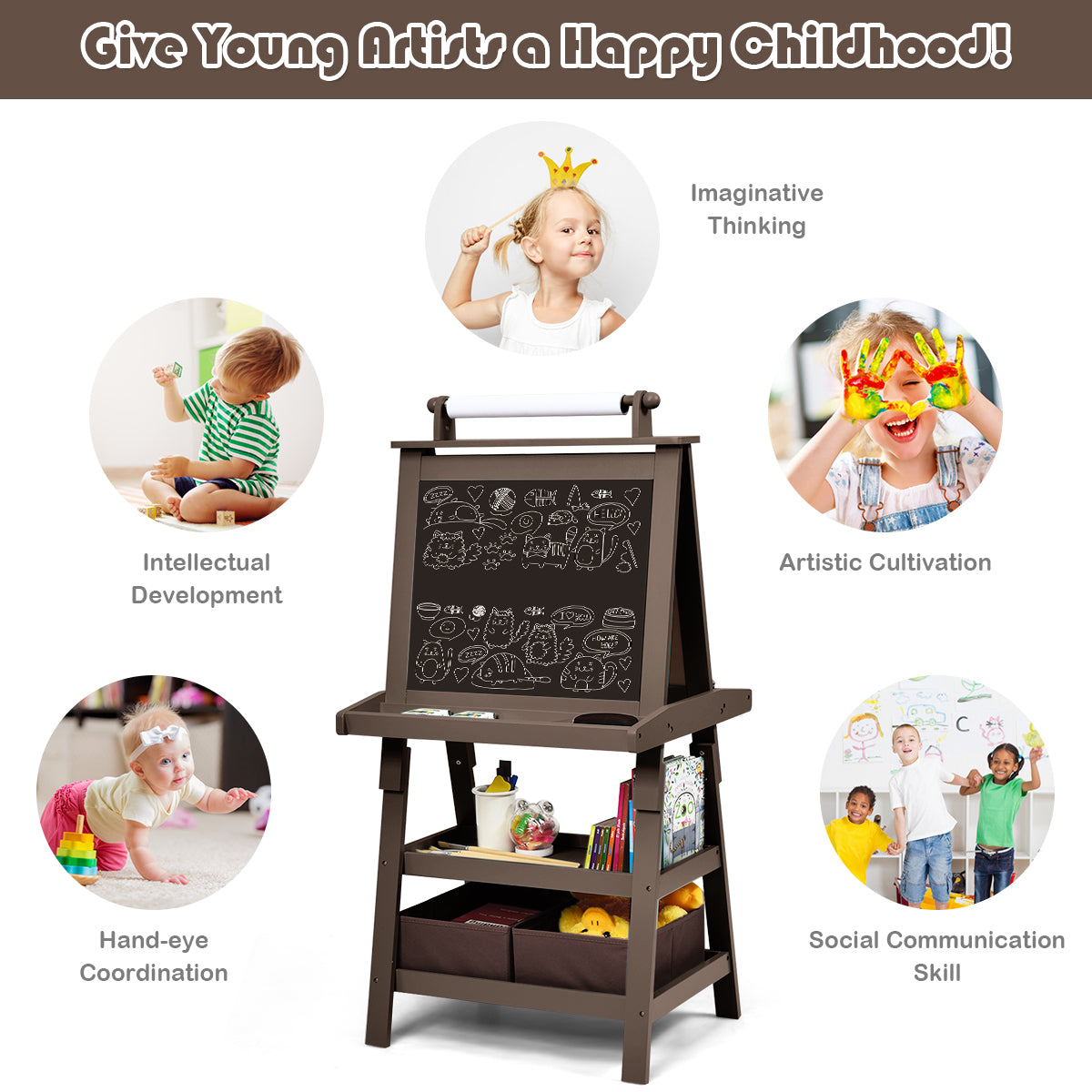 3 in 1 Double-Sided Storage Art Easel-Green