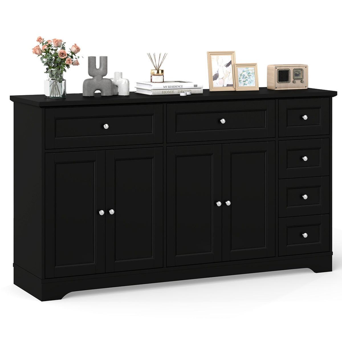 Buffet Sideboard 59" Modern Coffee Bar Station Console Table-Black