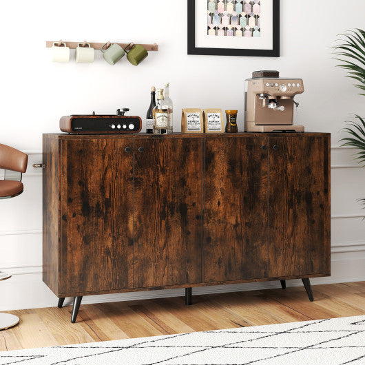 Buffet Sideboard Mid Century Modern Storage Cabinet with Adjustable Shelves-Rustic Brown