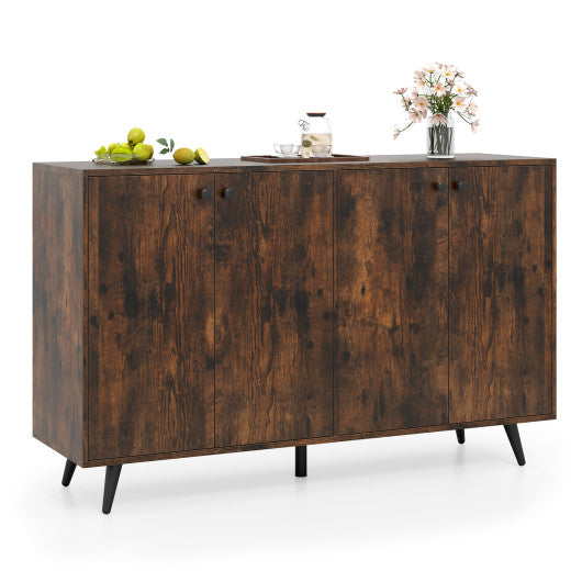 Buffet Sideboard Mid Century Modern Storage Cabinet with Adjustable Shelves-Rustic Brown