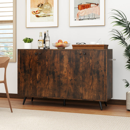 Buffet Sideboard Mid Century Modern Storage Cabinet with Adjustable Shelves-Rustic Brown