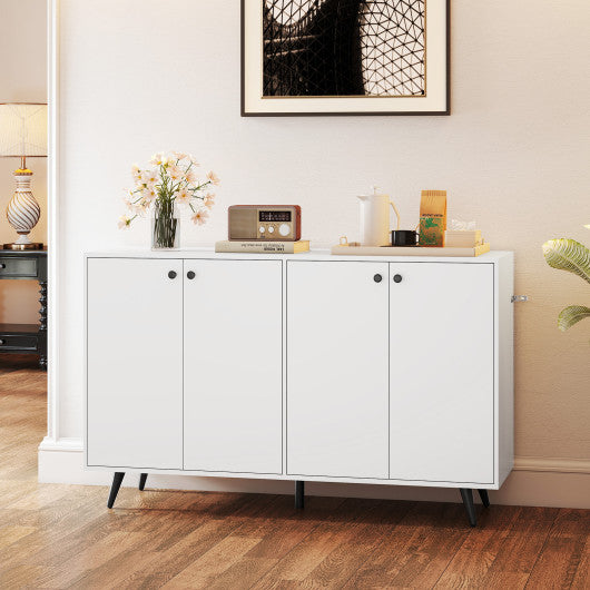 Buffet Sideboard Mid Century Modern Storage Cabinet with Adjustable Shelves-White