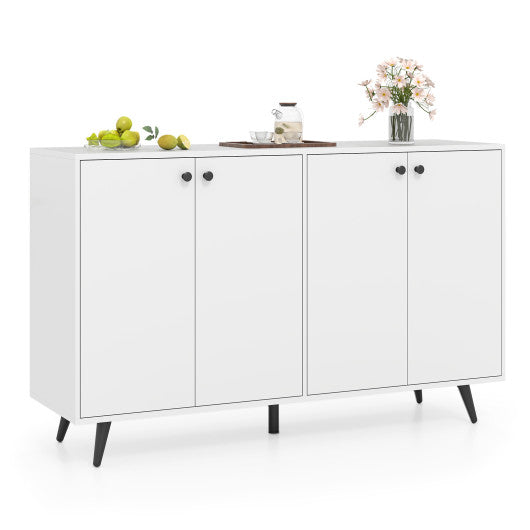Buffet Sideboard Mid Century Modern Storage Cabinet with Adjustable Shelves-White