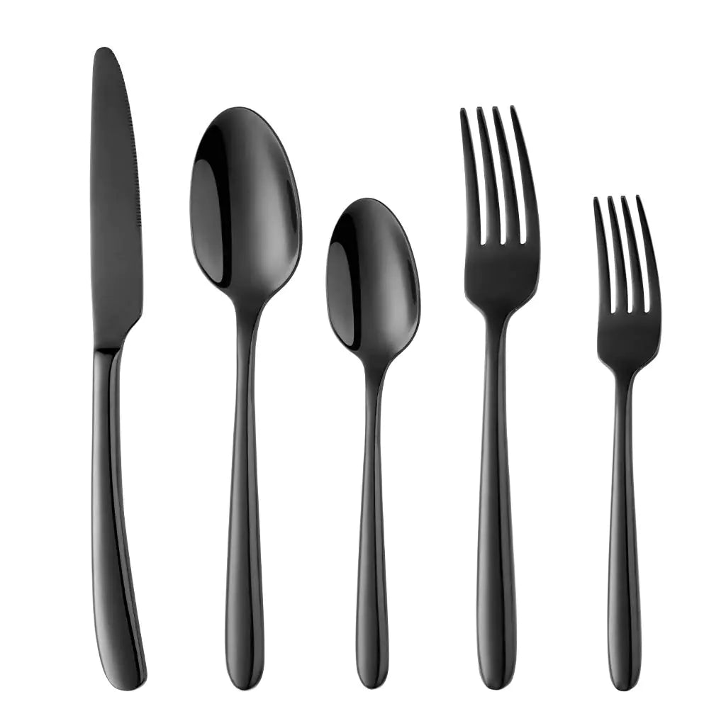 Flatware Set Luxurious Stainless Steel Tableware Dinner Knife Dinner Fork Dessert Fork Dinner Spoon Tea Spoon Cutlery by Buy THINGS! (Black 5 pieces)