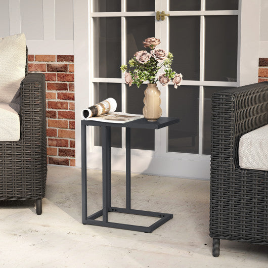 C-Shaped Side Table with Adjustable Foot Pads for Living Room Bedroom-Dark Gray