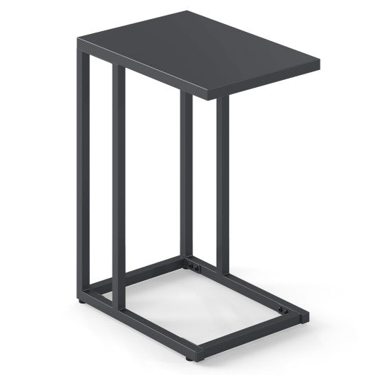 C-Shaped Side Table with Adjustable Foot Pads for Living Room Bedroom-Dark Gray