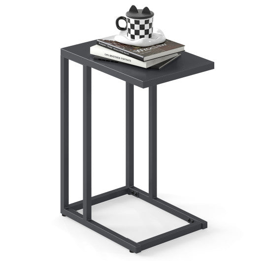 C-Shaped Side Table with Adjustable Foot Pads for Living Room Bedroom-Dark Gray
