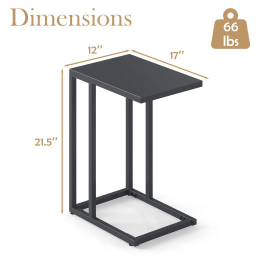 C-Shaped Side Table with Adjustable Foot Pads for Living Room Bedroom-Dark Gray