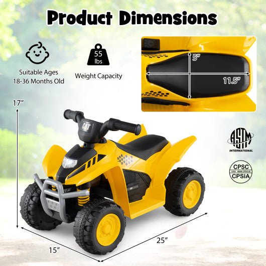 6V Kids Ride on ATV CAT-Licensed with Horn Sound for 18-36 Months Old-Yellow