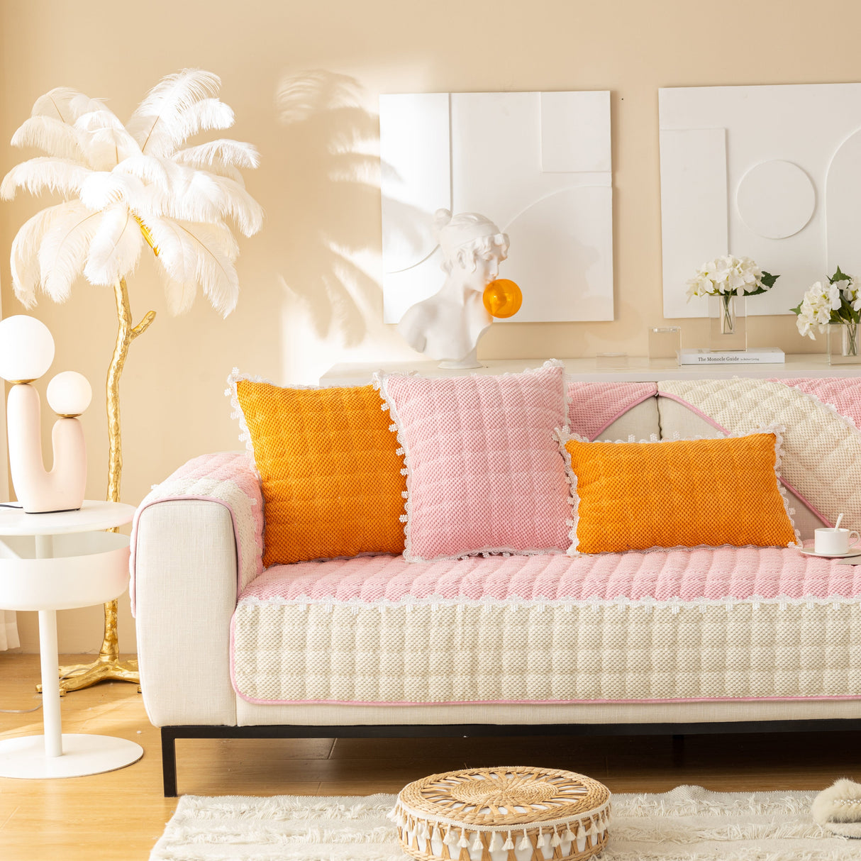 Non-Slip Sectional Couch Cover with Lace, Furniture Protector for Dogs, Pets, and Kids III