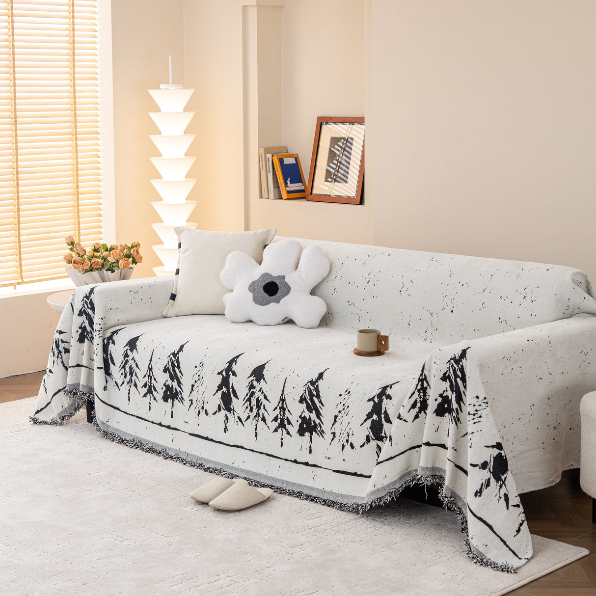 Stylish Chenille Pine Tree Couch Cover Blanket on Sectional Sofa, Universal Cat Proof Furniture Covers