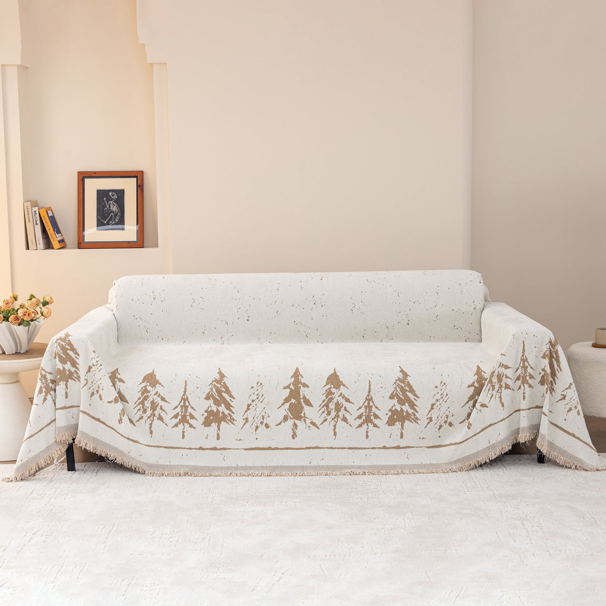 Stylish Chenille Pine Tree Couch Cover Blanket on Sectional Sofa, Universal Cat Proof Furniture Covers