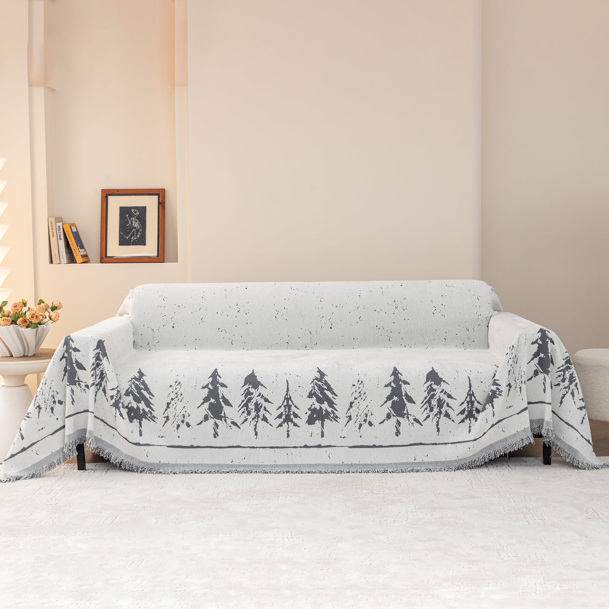 Stylish Chenille Pine Tree Couch Cover Blanket on Sectional Sofa, Universal Cat Proof Furniture Covers