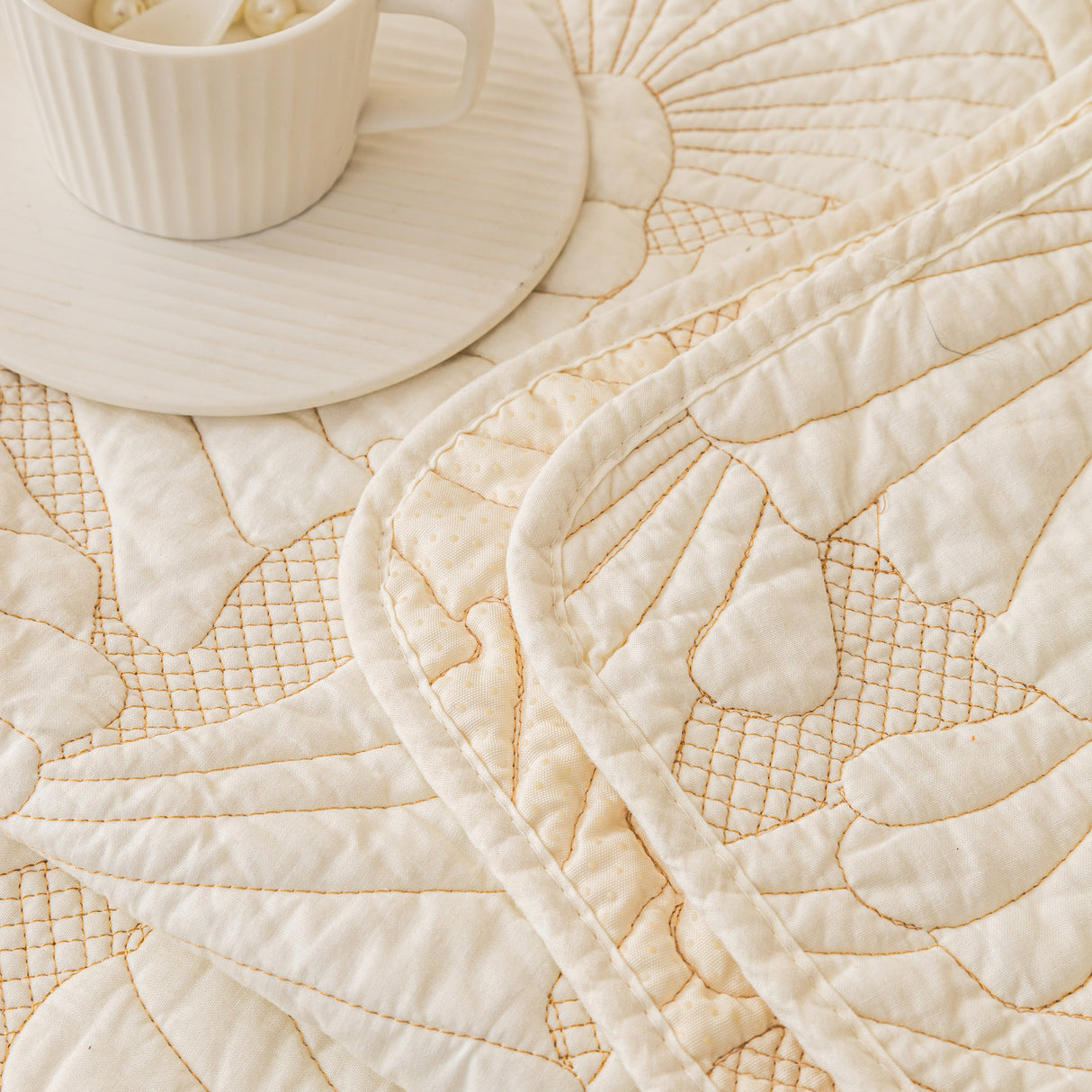 Embossed Leaf Cotton Quilted Sofa Cover Non-Slip Couch Protector with Thick Padding