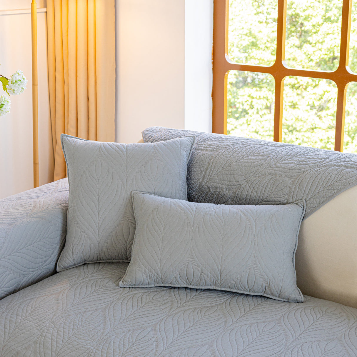 Leaf Vein Textured Cotton Quilted Sofa Slipcover, Non-Slip Modular Couch Covers