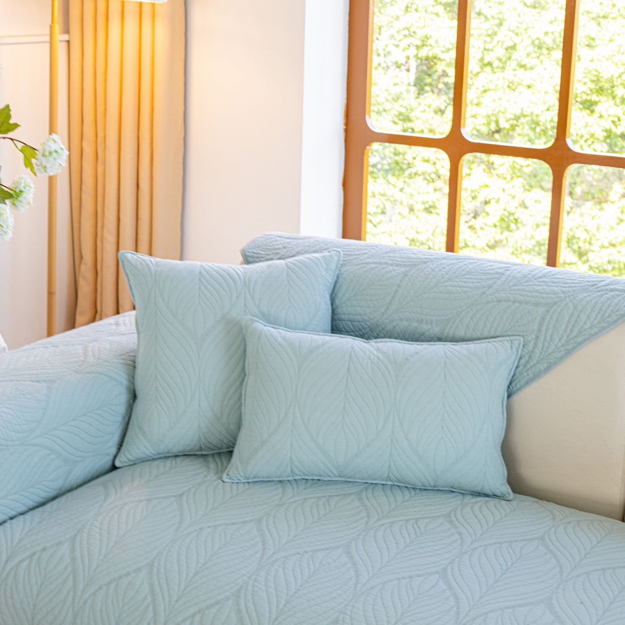 Leaf Vein Textured Cotton Quilted Sofa Slipcover, Non-Slip Modular Couch Covers