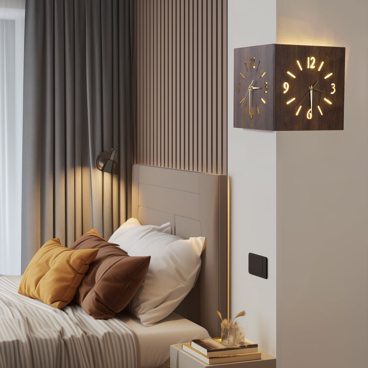 Sounds Activated Backlit Wooden Wall Clock Corner Clock
