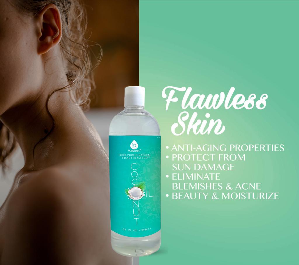 100% Pure Oil for Massages, Therapeutic Recipes & Essential Oils, Fractionated Coconut, 32 Fl Oz by Pursonic