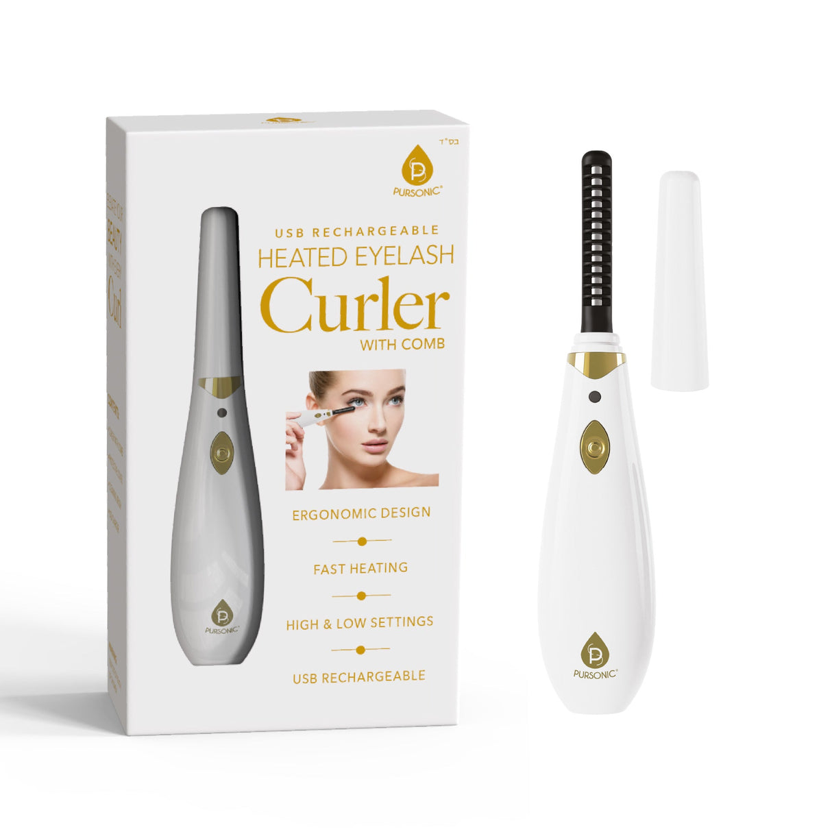 Pursonic Rechargeable Heated Eyelash Curler with Comb