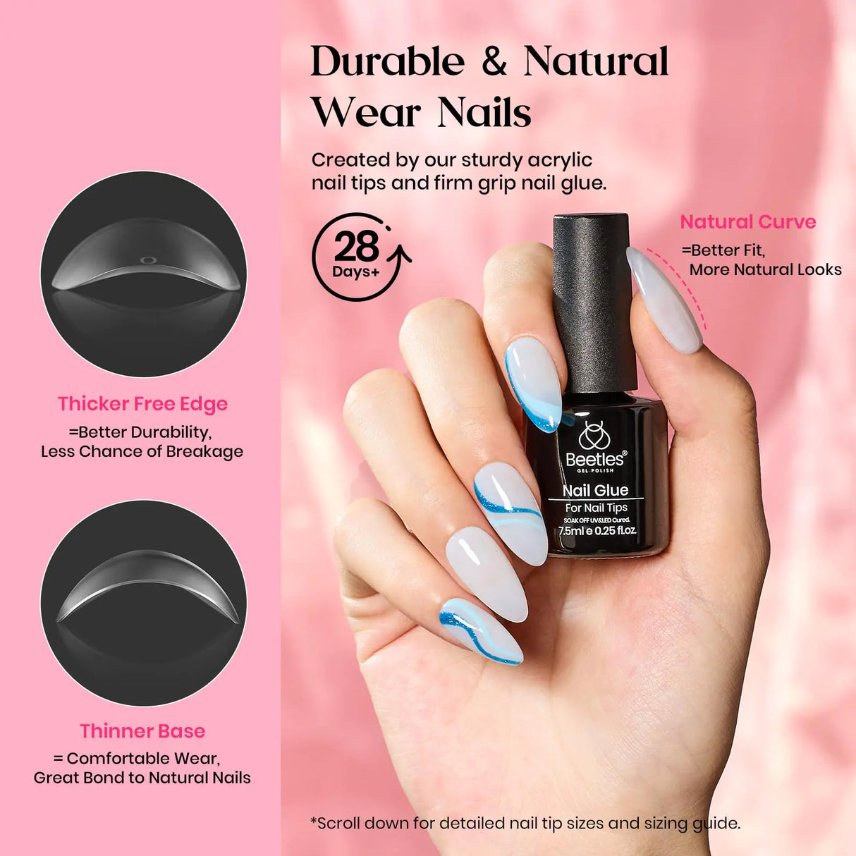 Beetles Gel Nail Kit 600Pcs Medium Almond Nail Tips with Milky White Gel Polish Top Coat, 15 Sizes Soft Clear Gel Nail Tips 5 In 1 Nail Glue Uv Nail Lamp for Nail Extension DIY Nail Salon Gift for Her B-Medium Almond 600pcs(Gel Polish & Top Coat)