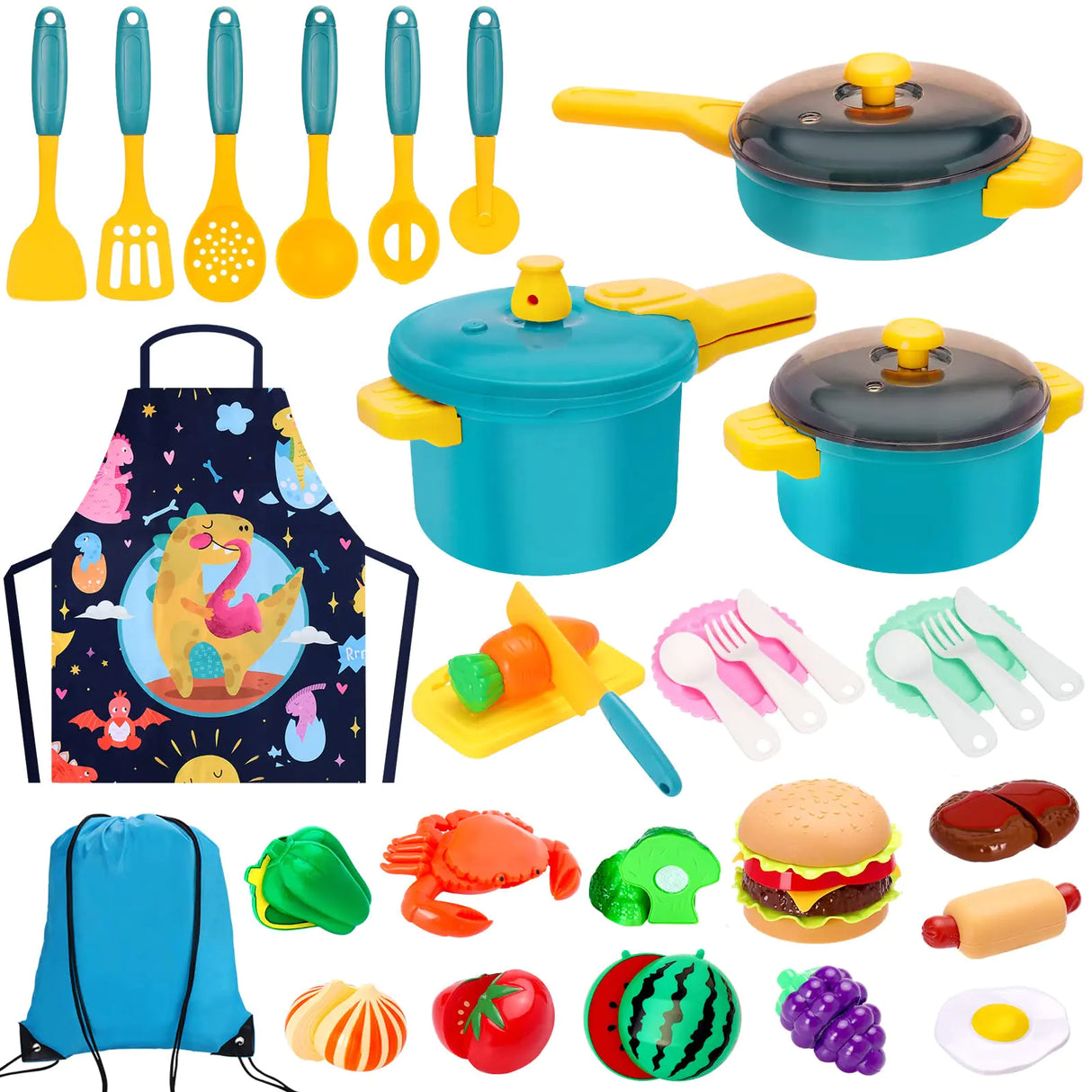 Kids Play Kitchen Accessories Set Pretend Play Cooking Toys Set Kitchen Toys Playset for Toddlers Toy Pots and Pans for Kids Kitchen with Fake Play Food Cookware Utensils Dishes Girls Boys Gift