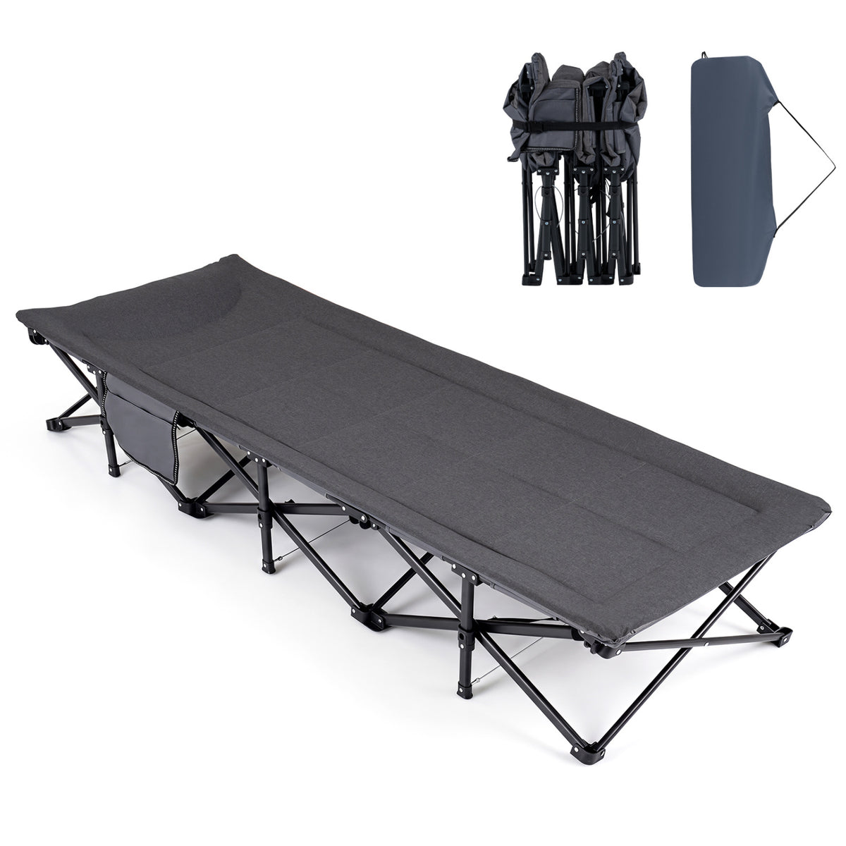 Camping Cot with Padded Pillow and Storage Pouch for Camping Travel-Gray