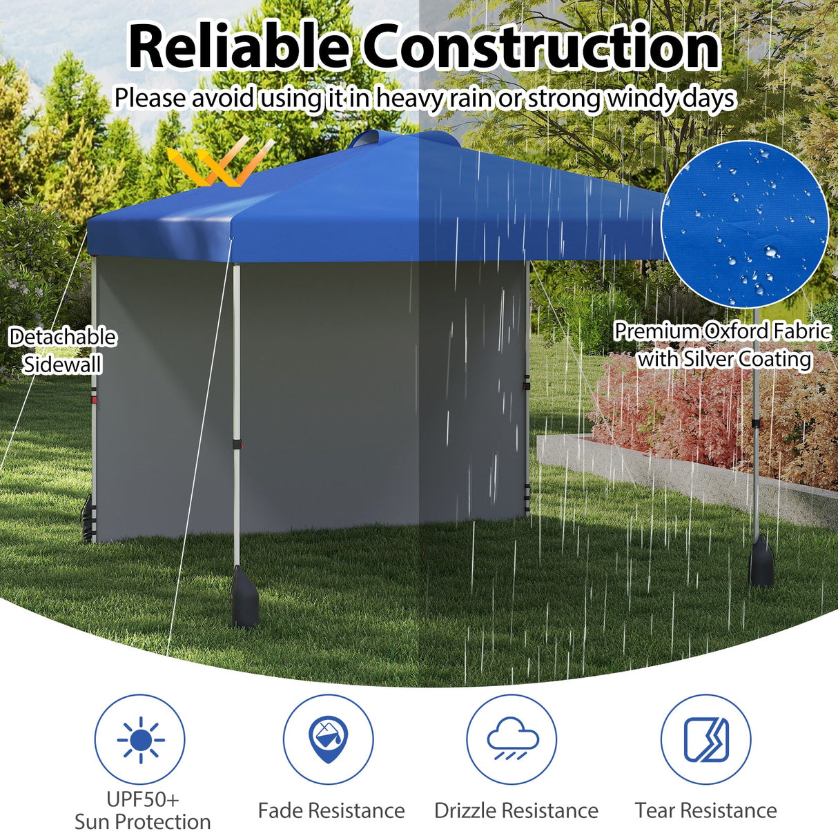10 X 10 FT Pop up Canopy Tent with 1 Sidewall and Wheeled Bag-Blue by DirectDeals