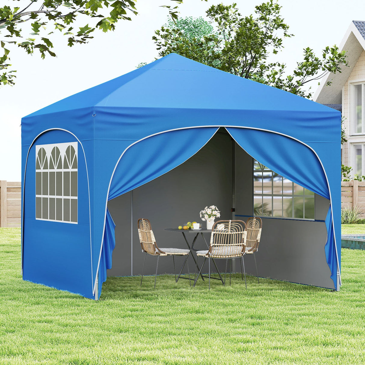 10 X 10 FT Pop up Canopy Tent with 4 Removable Sidewall-Blue by DirectDeals