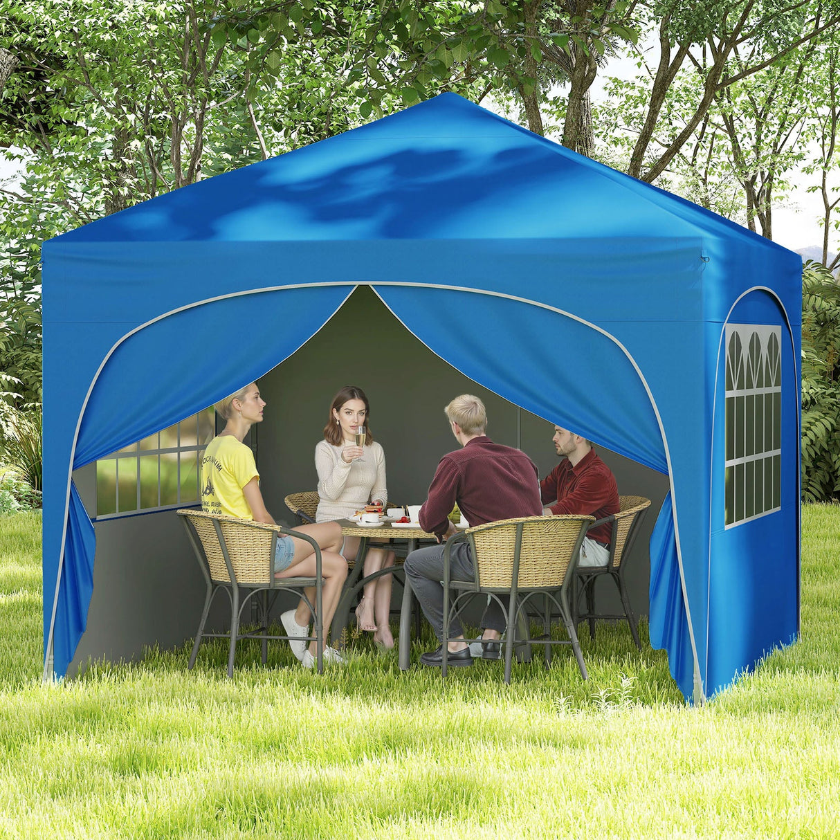 10 X 10 FT Pop up Canopy Tent with 4 Removable Sidewall-Blue by DirectDeals