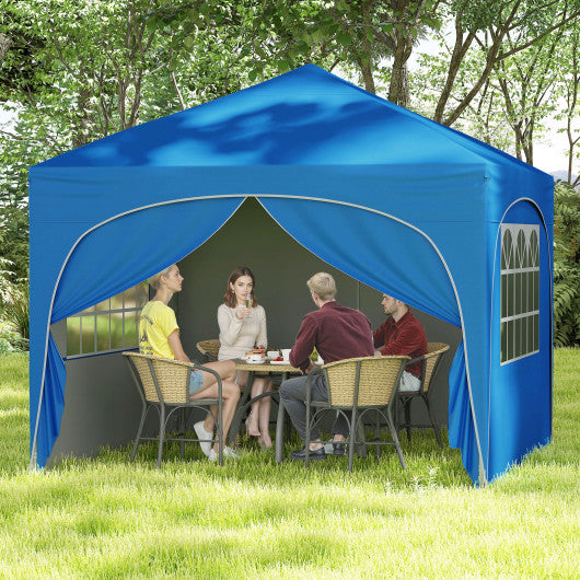 10 X 10 FT Pop up Canopy Tent with 4 Removable Sidewall-Blue