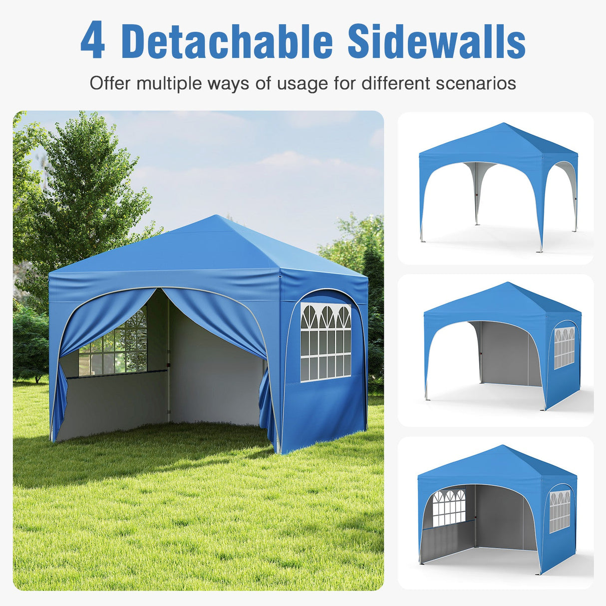 10 X 10 FT Pop up Canopy Tent with 4 Removable Sidewall-Blue by DirectDeals