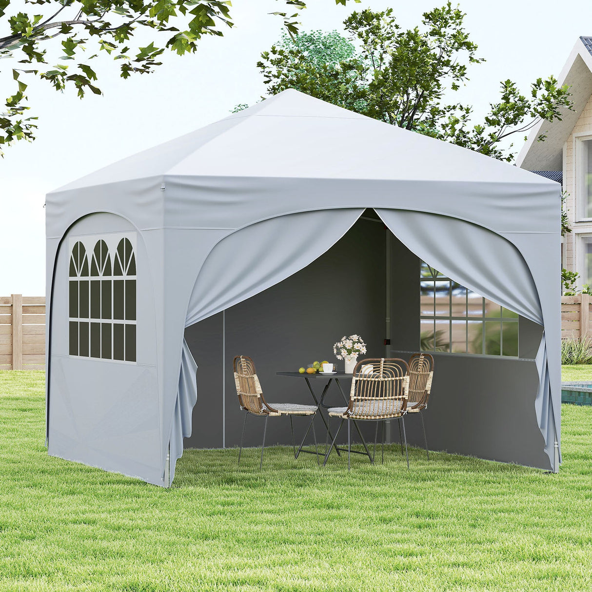 10 X 10 FT Pop up Canopy Tent with 4 Removable Sidewall-White by DirectDeals