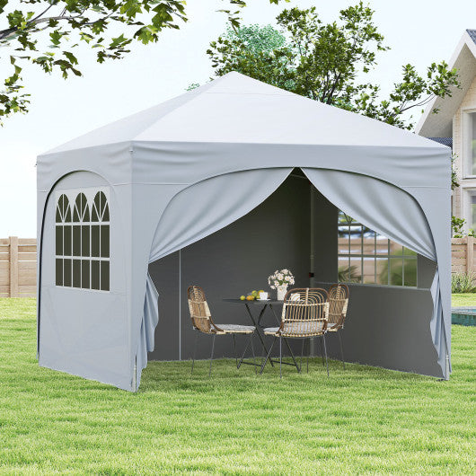 10 X 10 FT Pop up Canopy Tent with 4 Removable Sidewall-White