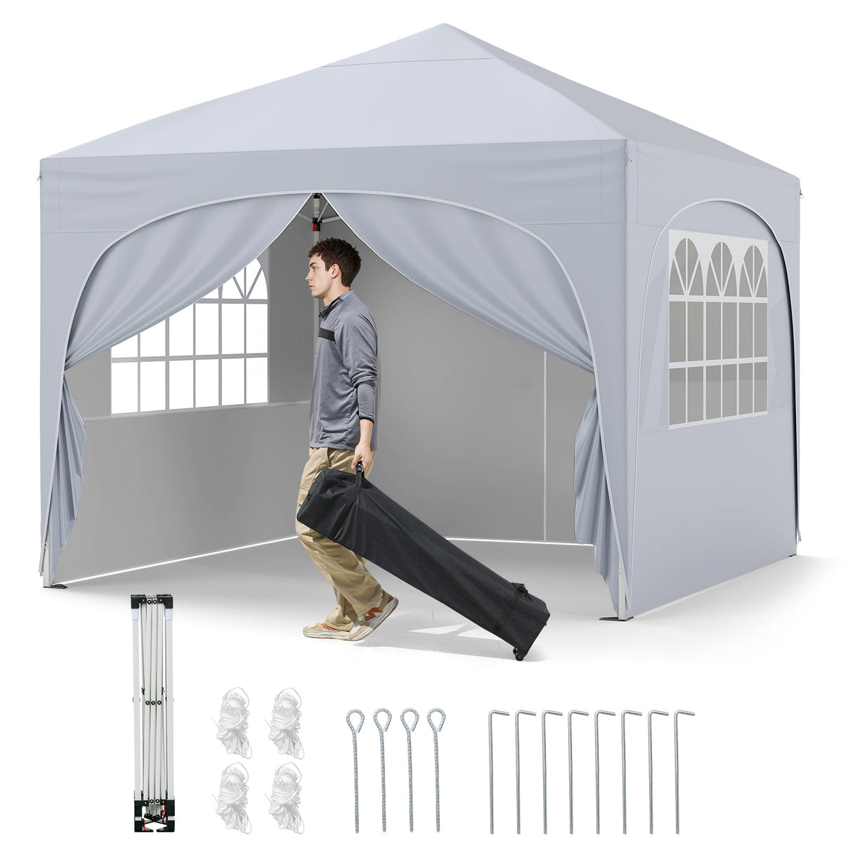 10 X 10 FT Pop up Canopy Tent with 4 Removable Sidewall-White by DirectDeals