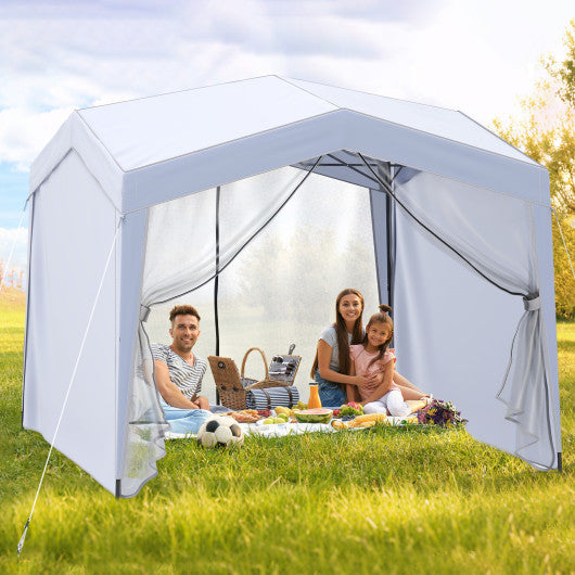 Pop up Canopy Tent wiht 4 Sidewalls Mesh Netting Wheeled Bag-White