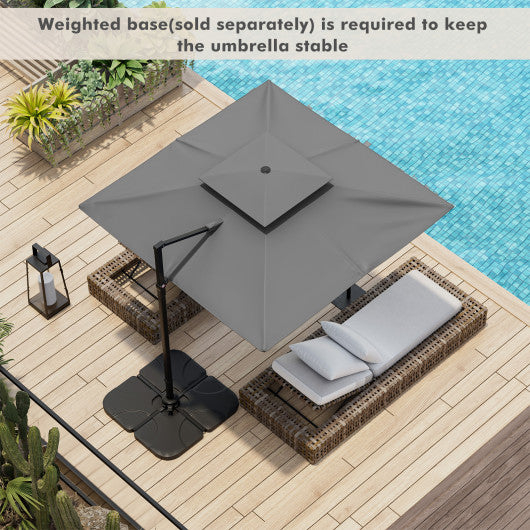 9.5 Feet Cantilever Patio Umbrella with 360 ° Rotation and Double Top-Gray